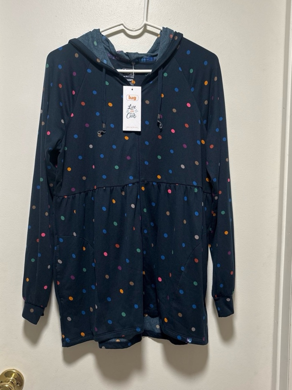 lug shimmy navy Polka Dot Hoodie Multicolor Dots brushed Jersey full zip NEW